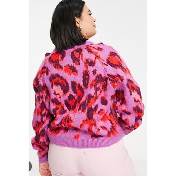ASOS DESIGN Curve Sweater Animal Pattern Lilac Red Womens Sz 18 - Picture 2 of 9